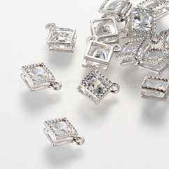 Breloques losanges en alliage, avec zircons, platine, 14x11x5mm, Trou: 1.5mm