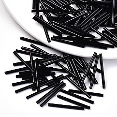 Perline di tromba in vetro, foro rotondo, colori opachi, nero, 30x2.5mm, Foro: 1 mm, circa 1500pcs/scatola