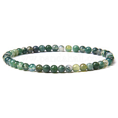 Pulsera de cuentas de ágata musgosa natural redondas de 4 mm para hombres, Pulseras elásticas simples y versátiles, de estilo retro europeo y americano, 7.48 pulgada (19 cm)