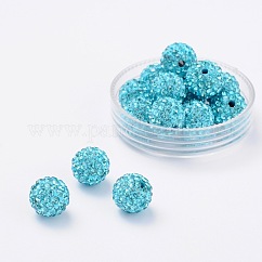 Grade strass pavimenta perline sfera della discoteca, per fare gioielli unisex, tondo, acquamarina, PP13 (1.9~2mm), 16mm, Foro: 1.5 mm