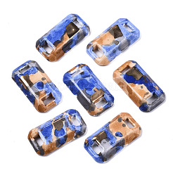 手作りの磁器リンクコネクター  ゴールド観賞  長方形  ブルー  30x16.5x5mm  穴：5.5x2mm&nbsp;PORC-S501-034B