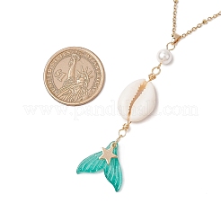 Ожерелья с подвеской в виде хвоста русалки из натуральной ракушки каури NJEW-JN05232