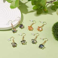 ガラス スター ダングル イヤリング  女性のための金メッキ真鍮ジュエリー  ミックスカラー  37.5mm  ピン：0.9mm&nbsp;EJEW-JE04929