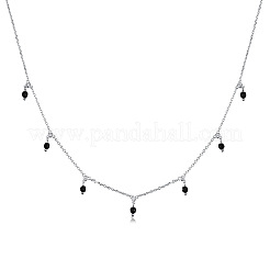 Collana con pendente a cerchio in argento s925 con zirconi e agata nera&nbsp;YM4260