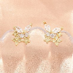 Boucles d'oreilles en laiton avec micro pavé de zircons cubiques pour femmes&nbsp;KK-A305-07G