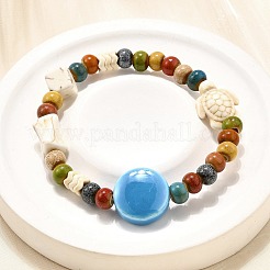 Браслеты из фарфоровых бусин ручной работы и синтетических бусин говлита для женщин BJEW-D307-01E