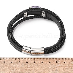 Mehrreihige Armbänder aus natürlichem Amethyst und geflochtenem Mikrofaserleder für Damen und Herren&nbsp;GG-CBAEA55-01C