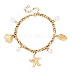 Bracelets à breloques en acier inoxydable 304 en forme d'étoile de mer et de coquillage&nbsp;BJEW-F519-02B-G