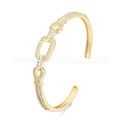 Brazalete abierto con forma de pez y óvalo de circonita cúbica&nbsp;BJEW-G651-06G-01