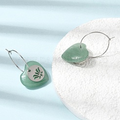Boucles d'oreilles créoles en aventurine verte naturelle et acier inoxydable 304 pour femmes&nbsp;EJEW-G475-02P-06