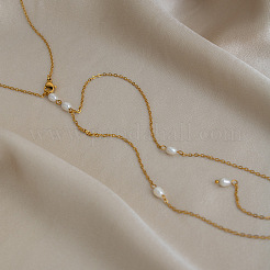 Y-förmige Lariat-Halsketten aus Edelstahl 304 und natürlichen Süßwasserperlen mit Quaste für Damen&nbsp;OF8673