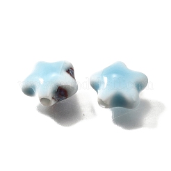 手作りの陶器ビーズ  スター  ライトブルー  13.5x15x7.5mm  穴：2mm&nbsp;PORC-H013-05-07