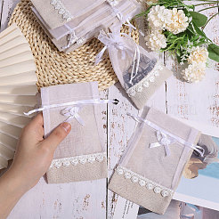 Мешочки для хранения из мешковины и органзы ABAG-WH0040-13