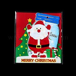 クリスマステーマのプラスチック耐熱皿バッグ  粘着式  チョコレート用  キャンディ  クッキー  正方形  レッド  130x100x0.2mm  約100個/袋&nbsp;OPP-Q004-03B