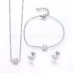 304ステンレススチールジュエリーセット  ペンダントネックレス＆スタッドピアス＆ブレスレット  スノーフレーク  ミックスカラー  16.54インチ（42cm）  7-1/8インチ（18cm）  10.5x9x1mm  ピン：0.8mm&nbsp;SJEW-H138-16