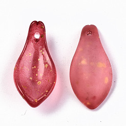 透明スプレー塗装ガラスペンダント  金箔  花びら  インディアンレッド  22~23x11x6mm  穴：1.2mm&nbsp;GLAA-N042-001A-E03