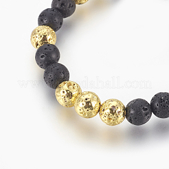 Bracciale elasticizzato con perline in pietra lavica naturale&nbsp;BJEW-P233-A02