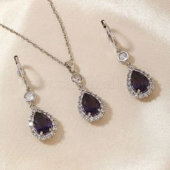 Комплекты из латунных подвесок и серег с микропаве из прозрачных кубических цирконий и стекла в форме капли для женщин RT7280