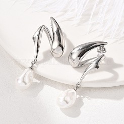 Серьги-гвоздики из нержавеющей стали 304 с жемчугом для женщин EJEW-U051-07P