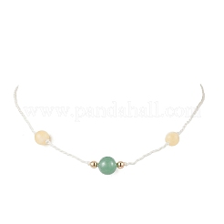 Регулируемые круглые плетеные бусины из натурального зеленого авантюрина и желтого нефрита для женщин NJEW-JN05317
