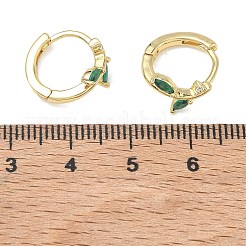 真鍮 マイクロパヴェ キュービックジルコニア フープ ピアス レディース  葉  ラックめっき  長持ちメッキ  鉛フリー＆カドミウムフリー  18KGP本金メッキ  14.5x8.5mm&nbsp;EJEW-A167-12G