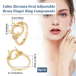 4 шт. латунное кольцо-солитер с регулируемым кубическим цирконием&nbsp;RJEW-BBC0001-08