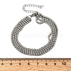 304ステンレススチールラインストーンカップチェーンマルチ連ブレスレット（女性用）  フラットラウンド  ステンレス鋼色  6.54インチ（16.6cm）&nbsp;BJEW-P376-01P-02