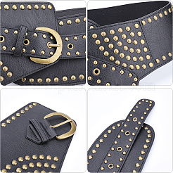 Retro-antike Bronzelegierung Nieten PU-Leder weißer Taillengürtel für Frauen&nbsp;AJEW-WH20098-075A