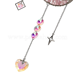 Atrapasueños colgante de metal con forma de luna y virutas de cuarzo rosa natural&nbsp;GG-CBAB970-03A