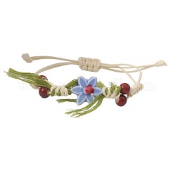 Braccialetti da donna regolabili con fiori in porcellana fatti a mano e cordino in poliestere intrecciato con perline.&nbsp;WG32CA4-02