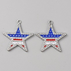 独立記念日合金ラインストーンペンダント  エナメル付き。白金  スター  34x31x2mm  穴：2mm&nbsp;PALLOY-WH0105-20B