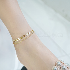 Браслеты на ногу из двухслойной цепочки из нержавеющей стали 304 с блестками и шариковой цепочкой для женщин FS-WG0AA08-01