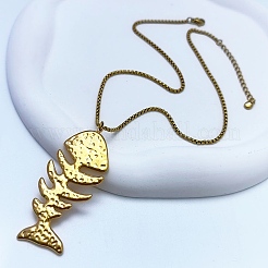 Женские ожерелья-цепочки с подвеской в форме рыбьей кости из нержавеющей стали 304 NJEW-L467-01G