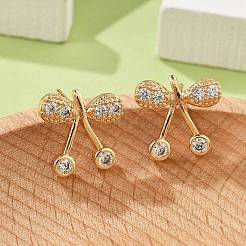 Женские серьги-гвоздики из латуни с микропаве и прозрачным кубическим цирконием EJEW-G428-26G-01