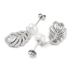 Серьги-гвоздики с перьями из кубического циркония EJEW-F318-14P