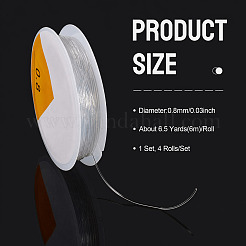 4ロールのクリスタル弾性ストレッチ糸  ブレスレット用ジェムストーンジュエリービーズクラフト作り  透明  0.8mm  約6.5ヤード（6m）/ロール&nbsp;EW-TA0001-10B