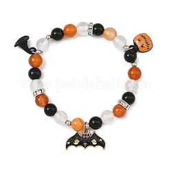 Braccialetti elastici rotondi in lega smaltata con ciondolo a forma di cappello da strega&nbsp;BJEW-TA00757
