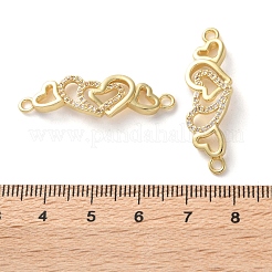 Breloques connecteurs à double cœur en laiton plaqué or et zircone cubique&nbsp;KK-C084-32C-G