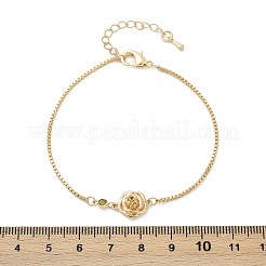 Braccialetti in ottone con micro pavé di zirconi cubici e maglie a forma di fiore per il compleanno&nbsp;BJEW-U031-01G-08