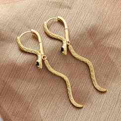 Змеиные латунные серьги-кольца EJEW-R025-27G