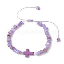 Регулируемые плетеные браслеты из натуральных пресноводных ракушек и окрашенных синтетических бирюзовых бусин для женщин&nbsp;BJEW-JB13105-01