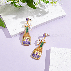 1 пара сережек-гвоздиков с подвесками в виде бутылки шампанского и винного цвета из цинкового сплава с блестками на карнавальной тематике EJEW-UN0002-75