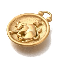 PVD真空メッキ304ステンレスペンダント  フラットラウンド、星座チャーム付き  18KGP本金メッキ  牡牛座  20.5x16.5x2.5mm  穴：2~2.2mm&nbsp;STAS-S148-30G-02
