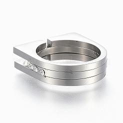 304ステンレススチールワイドバンド指輪  ラインストーン付き  サイズ6~9  ステンレス鋼色  16~19mm&nbsp;RJEW-E153-08P