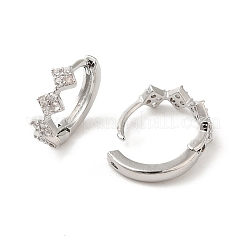 菱形キュービックジルコニアフープピアス  女性のための真鍮のアクセサリー  プラチナ  13x4mm&nbsp;EJEW-P292-05P