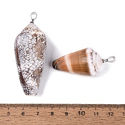 真鍮と天然の円錐形貝殻のペンダント  コーンチャーム  プラチナ  ミックスカラー  37~58x20~31x18~28mm  穴：4~5x3.5mm&nbsp;SHEL-Q029-20-02P