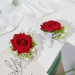 Fiori artificiali in tessuto di seta e perle finte in plastica&nbsp;AJEW-DJ0005-64B