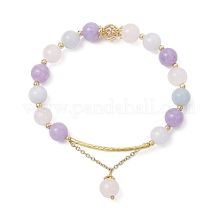 Браслеты из круглых бусин из натурального аквамарина BJEW-JB11925-03