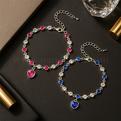 2шт 2 цвета сердце сплава стразы подвески браслеты&nbsp;BJEW-HY0001-06