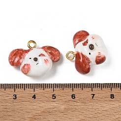 手作り樹脂粘土ペンダント  鉄ループ付き  犬のチャーム  ゴールドカラー  サドルブラウン  21~22x25~30x11~13mm  穴：2.5~2.8mm&nbsp;PY-CBABDB7-05B